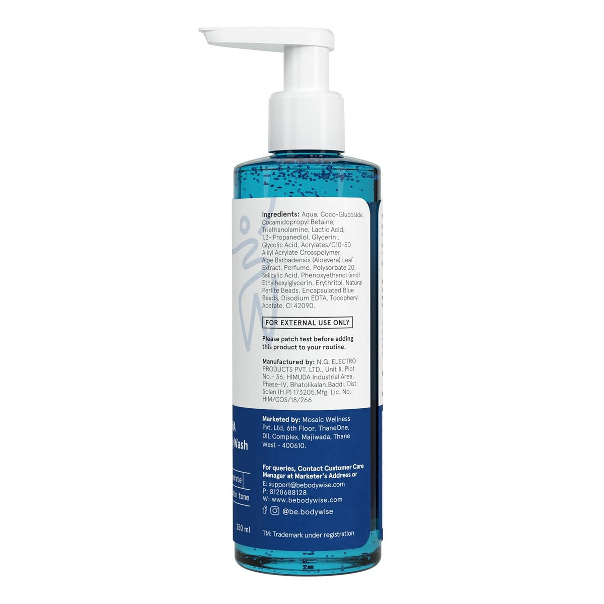 Be Bodywise 5% AHA BHA De-Tan Exfoliating Body Wash (Flora Fragrance) 250ml | For Body Acne & Strawberry Skin | 3% Lactic Acid, 1% Glycolic Acid, 1% Salicylic Acid | Paraben Free, Non-Drying