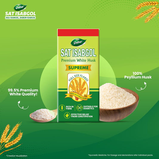Dabur Sat Isabgol (Psyllium Husk) - 180g | Rich in Fiber | Provides Effective Relief from Constipation & Bloating | Promotes Bowel Health | Non-Habit Forming | 100% Ayurvedic