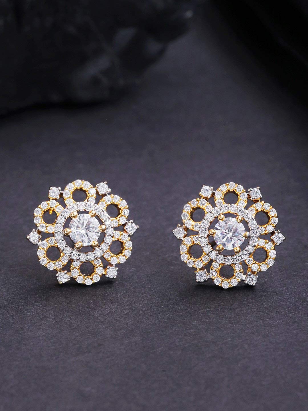 Priyaasi Beautiful White & Gold Floral Design Gold-Plated Ear Stud For Women and Girls