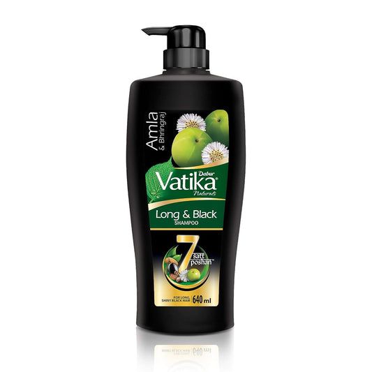 Dabur Vatika Long & Black Shampoo, with the Goodness of Amla & Bhringraj for Shiny, Black Hair - 640ml & Dabur Vatika Anti Dandruff Shampoo, with Lemon & Methi for Dandruff Free Hair - 640ml