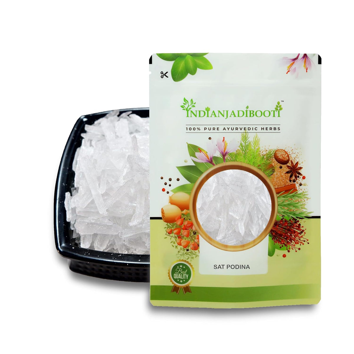 IndianJadiBooti Sat Podina (250g Pack Of 3) | Pure Menthol Crystals | Natural Peppermint Extract | Cooling Agent for Steam Inhalation, DIY Balms, Soaps & Sauna | Strong Aroma | Sat Pudina