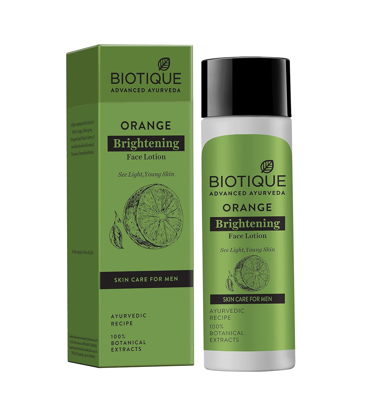 Biotique Orange Whitening Face Lotion for Men| Reduces Dullness, Dark Spots & Uneven Skin Tone|Enriched with 100% Natural Orange Extracts & Botanical Ingredients| Controls Oil & Refreshes Skin | 120ml