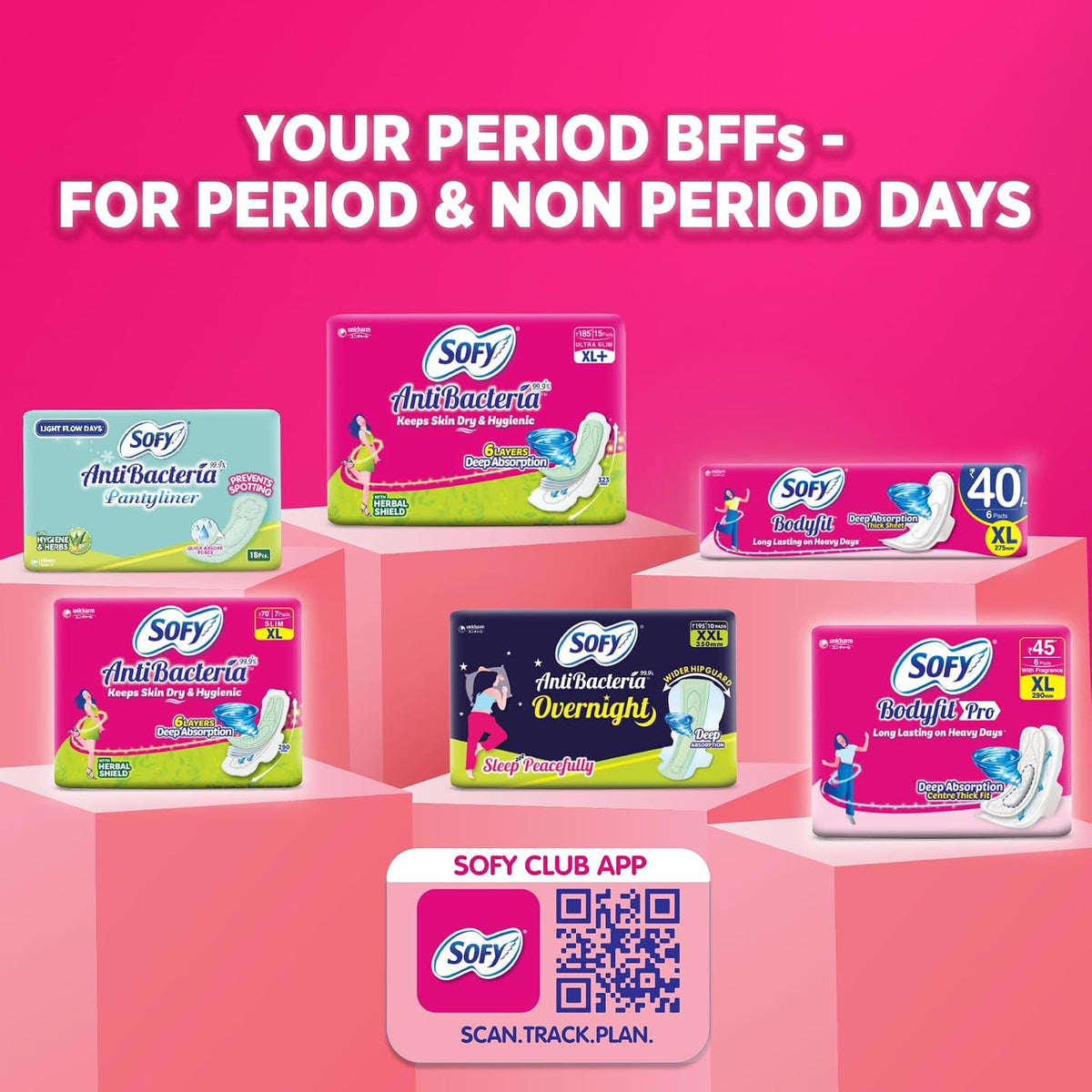 Sofy AntiBacteria XL+ - 323mm | 44 Countpads |For Women Sanitary Pads | Keep Skin Dry | 6 Layer Deep Absorption | Herbal Sheild | Hygiene & Herbs