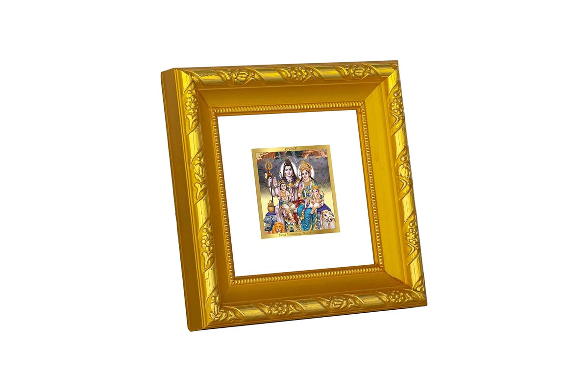 DIVINITI Shivji Parivar Gold Plated Wall Photo Frame, Table Décor| DG Frame 103 Size 1A and 24K Gold Plated Foil| Religious Photo Frame Idol For Pooja, Gifts Items (10.8 CM X 10.8 CM)