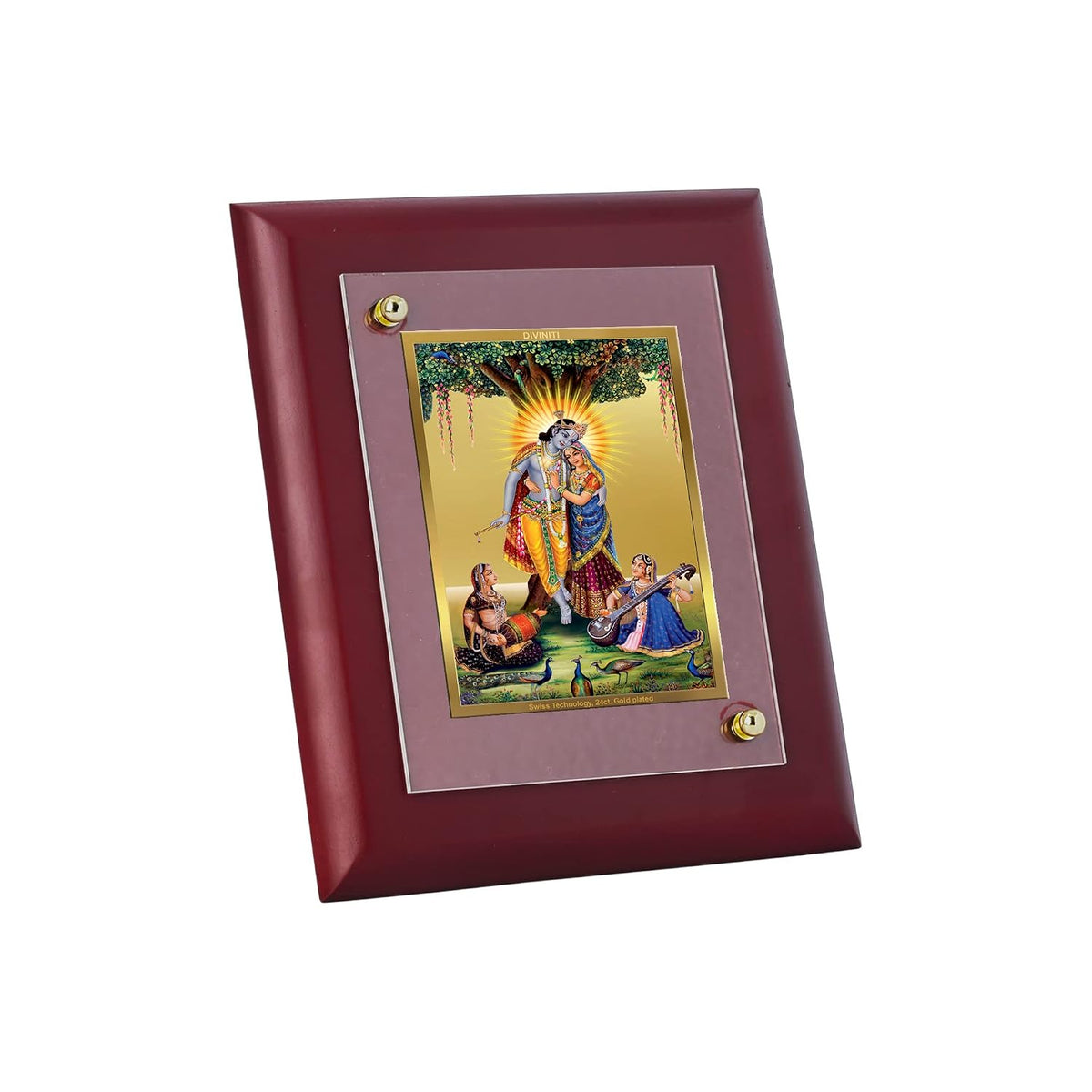 DIVINITI 24K Gold Plated Shri Radha Rani and Lord Krishna Photo Frame | Premium Religious Gift & Spiritual Home Decor | MDF Gold Foil Frame for Pooja Room, Mandir, Wall & Gifting | 16 x 13.5 CM