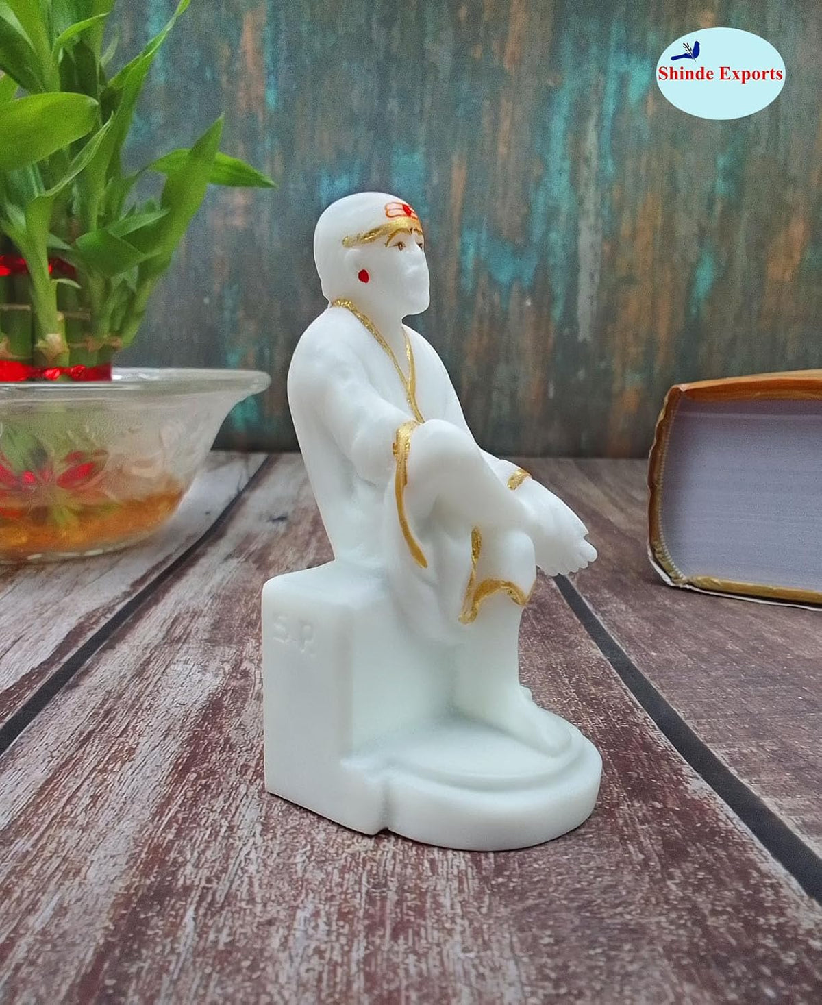 SHINDE EXPORTS White shirdi saibaba Marble Idol for Pooja Room Statue murti car Dashboard Home Murty. (9 CM)