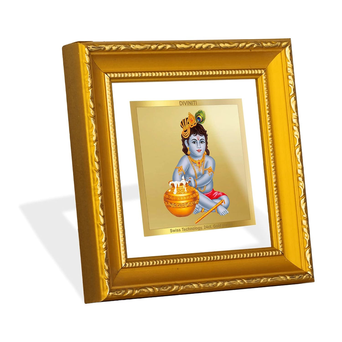 Diviniti Bal Gopal Gold Plated Wall Photo Frame, Table Décor| DG Frame 101 Size 1A and 24K Gold Plated Foil| Religious Photo Frame Idol For Pooja, Gifts Items (10 CM X 10 CM)
