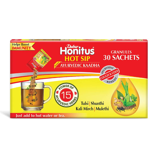 Dabur Honitus Hot Sip: 100% Ayurvedic Kadha | Provides Instant Relief from Cough and Cold (4gm*Pack of 30 Sachets)