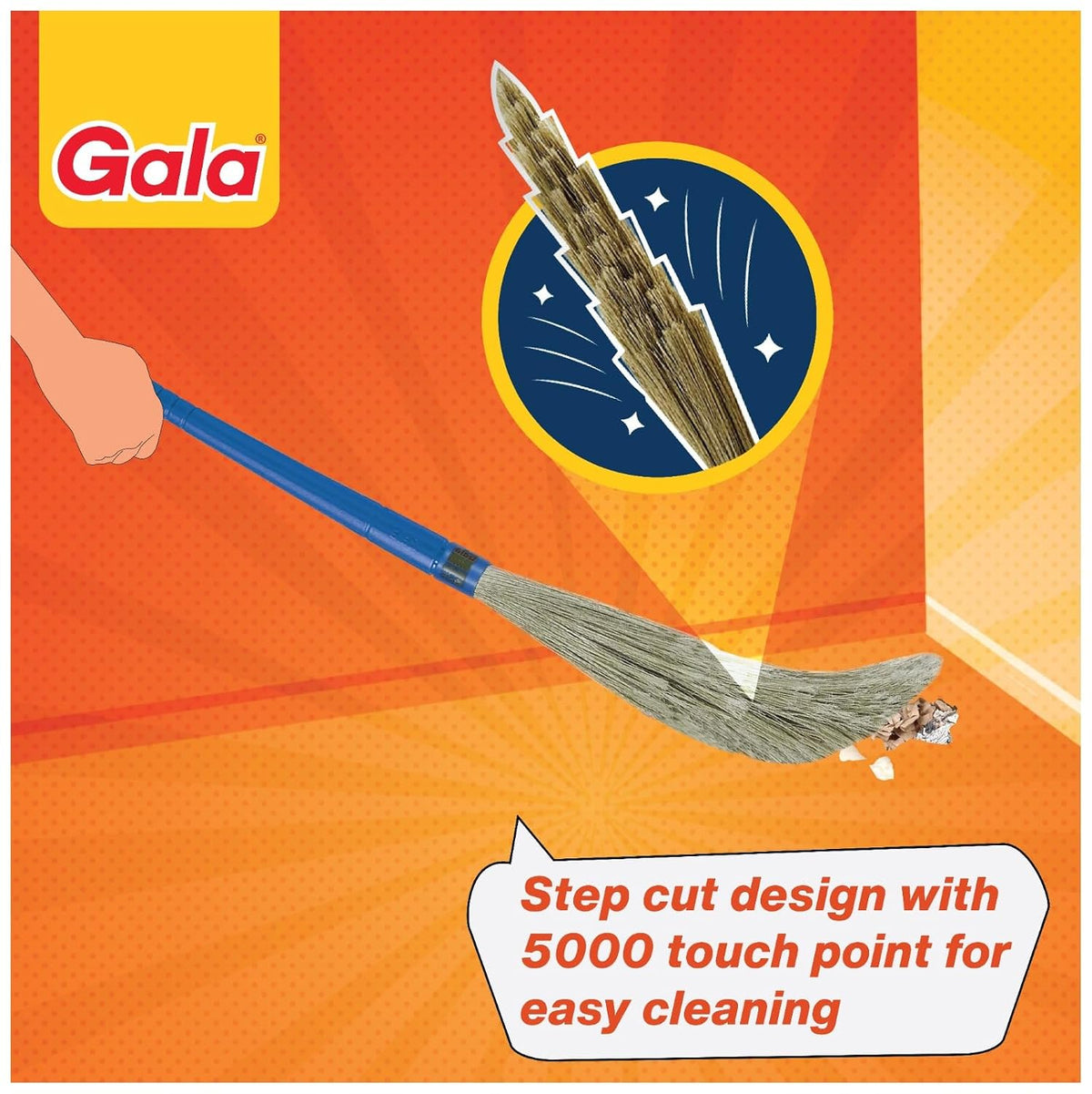 Gala No Dust Broom Extra Long (For Floor Cleaning Multipurpose, Fiber) (149629)