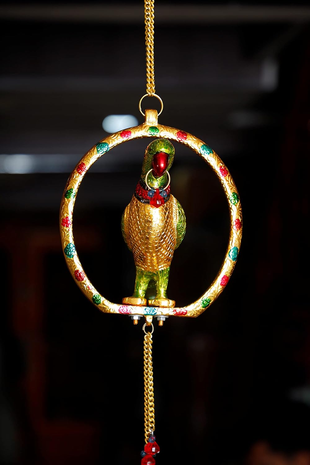 KridayKraft Metal Hanging Parrot Statue Showpiece Figurines (Medium size, Golden)