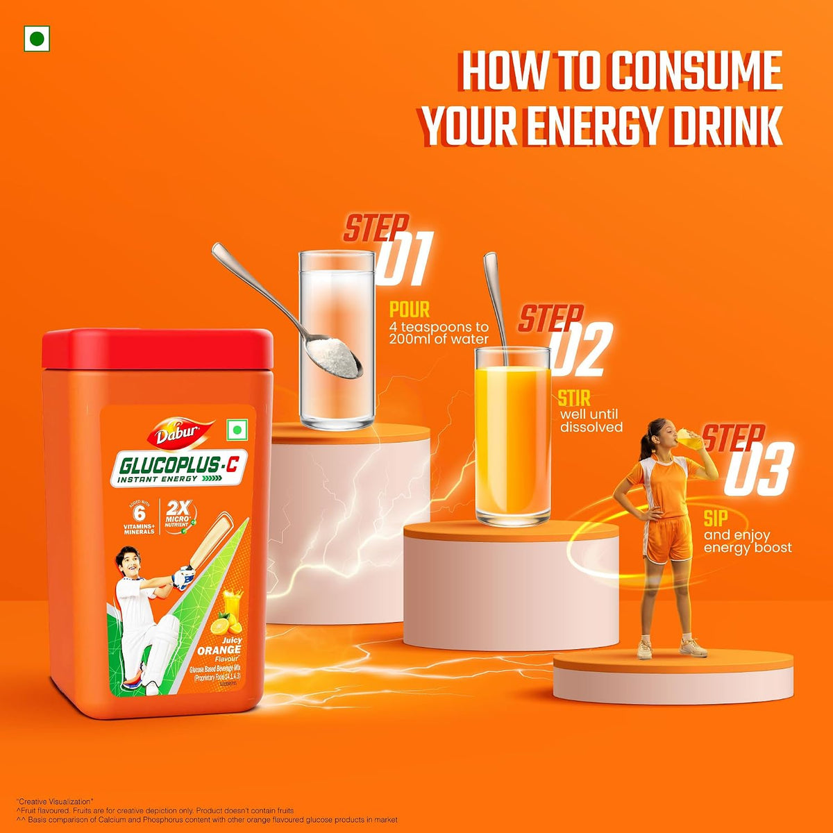 Dabur Glucoplus C Glucose Powder (Orange Flavour) - 400g