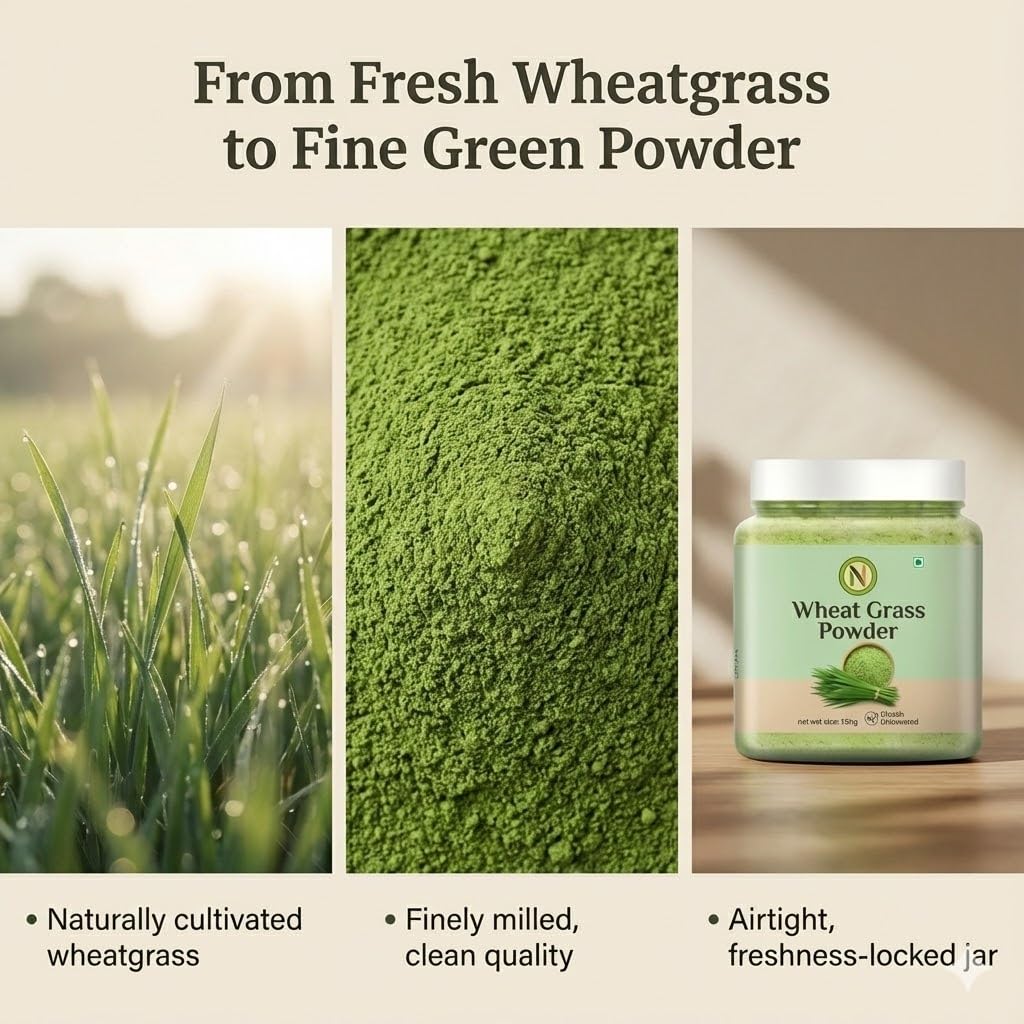 NatureVit Wheatgrass Powder 100g | Alkalizing Superfood Rich in Chlorophyll, Fiber & Antioxidants | Vegan, Non-GMO, Gluten-Free | Detox & Energy Booster