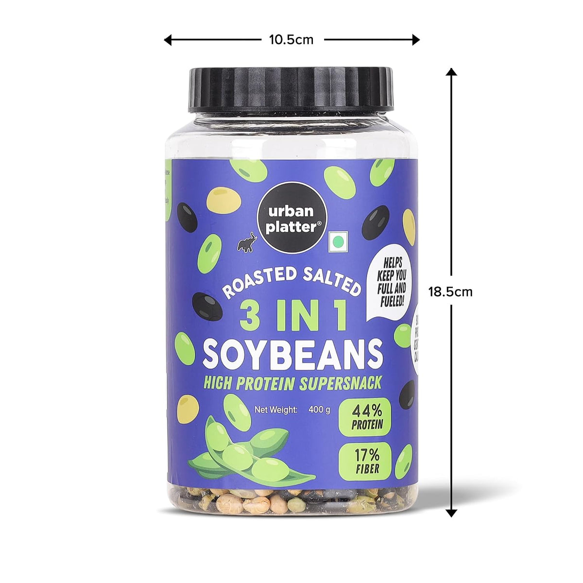 Urban Platter Roasted Salted 3-in-1 Soybean, 400g (44% Protein, 17% Fiber, Lightly Salted Green Edamame, Black & White Soybeans, Highest Plant Protein Supersnack)