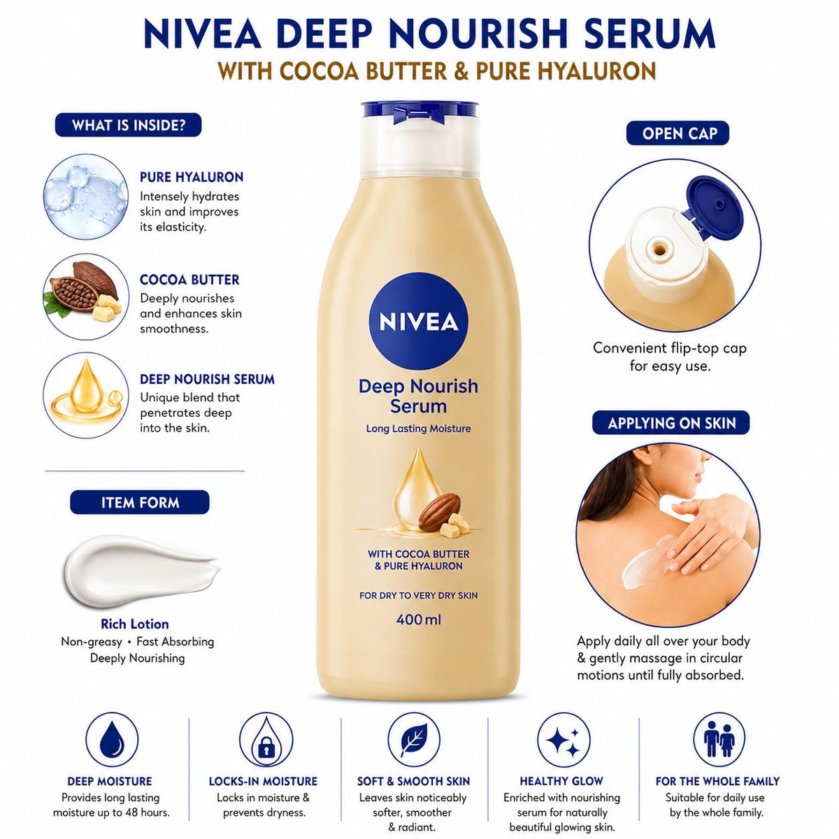 NIVEA Cocoa Butter Body Lotion for Dry Skin 400ml