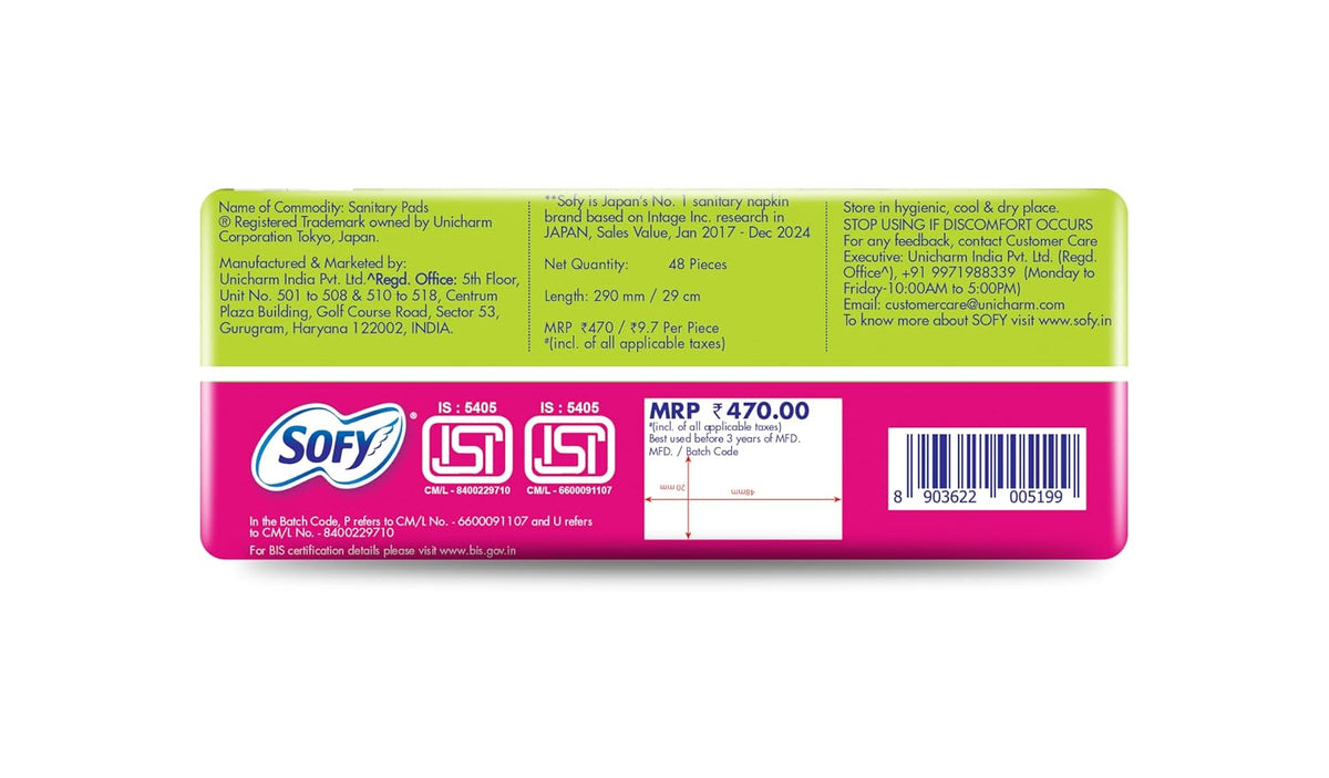 Sofy AntiBacteria XL - 290mm | 48 Count pads | For Women Sanitary Pads | Keep Skin Dry | 6 Layer Deep Absorption | Herbal Shield | Hygiene & Herbs