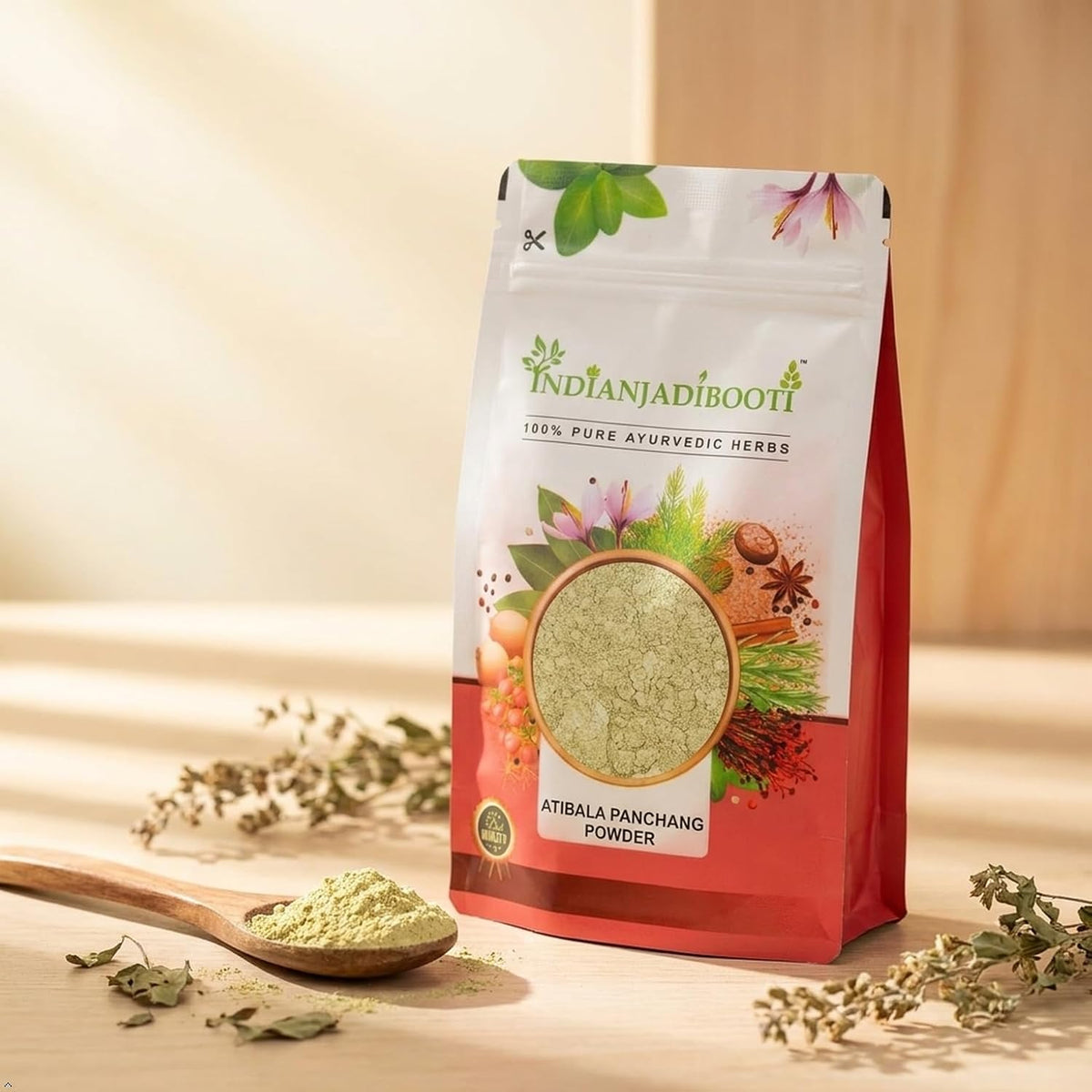 IndianJadiBooti Atibala Panchang Powder - Indian Mallow Whole Plant Churn (Abutilon Indicum/Kanghi Bhusi) (0.1, Kilograms)
