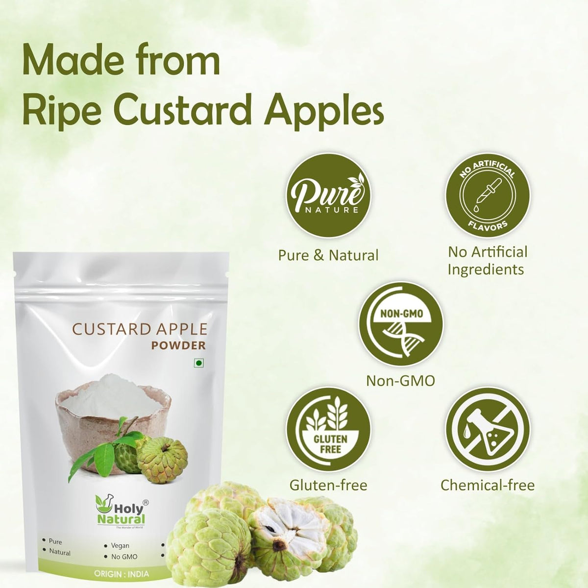 Holy Natural Custard Apple Powder (Sitaphal Powder) | Natural & Premium Quality | Rich in Fiber & Nutrients | Smoothies, Desserts & Shakes | 400 GM