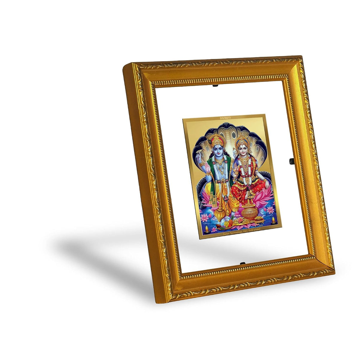 Diviniti Vishnu Lakshmi Gold Plated Wall Photo Frame, Table Décor| DG Frame 101 Size 1 and 24K Gold Plated Foil| Religious Photo Frame Idol For Pooja, Gifts Items (13.5 CM X 15.5 CM)