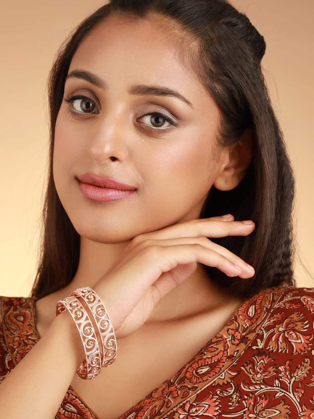 Priyaasi Rose Gold Plated Embossed Bangles Set of 2