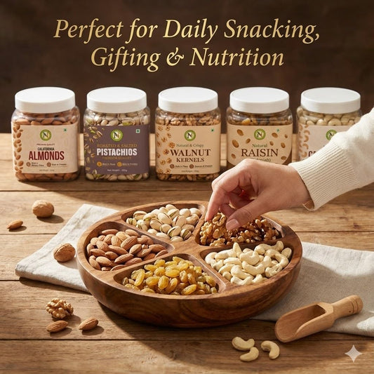 NatureVit Premium Mixed Dry Fruits Combo Saver Pack of 1.2 Kg | Almonds, Cashews, Pistachios, Raisins (250g Each) + Walnut Kernels (200g) | Healthy Snack Gift Box
