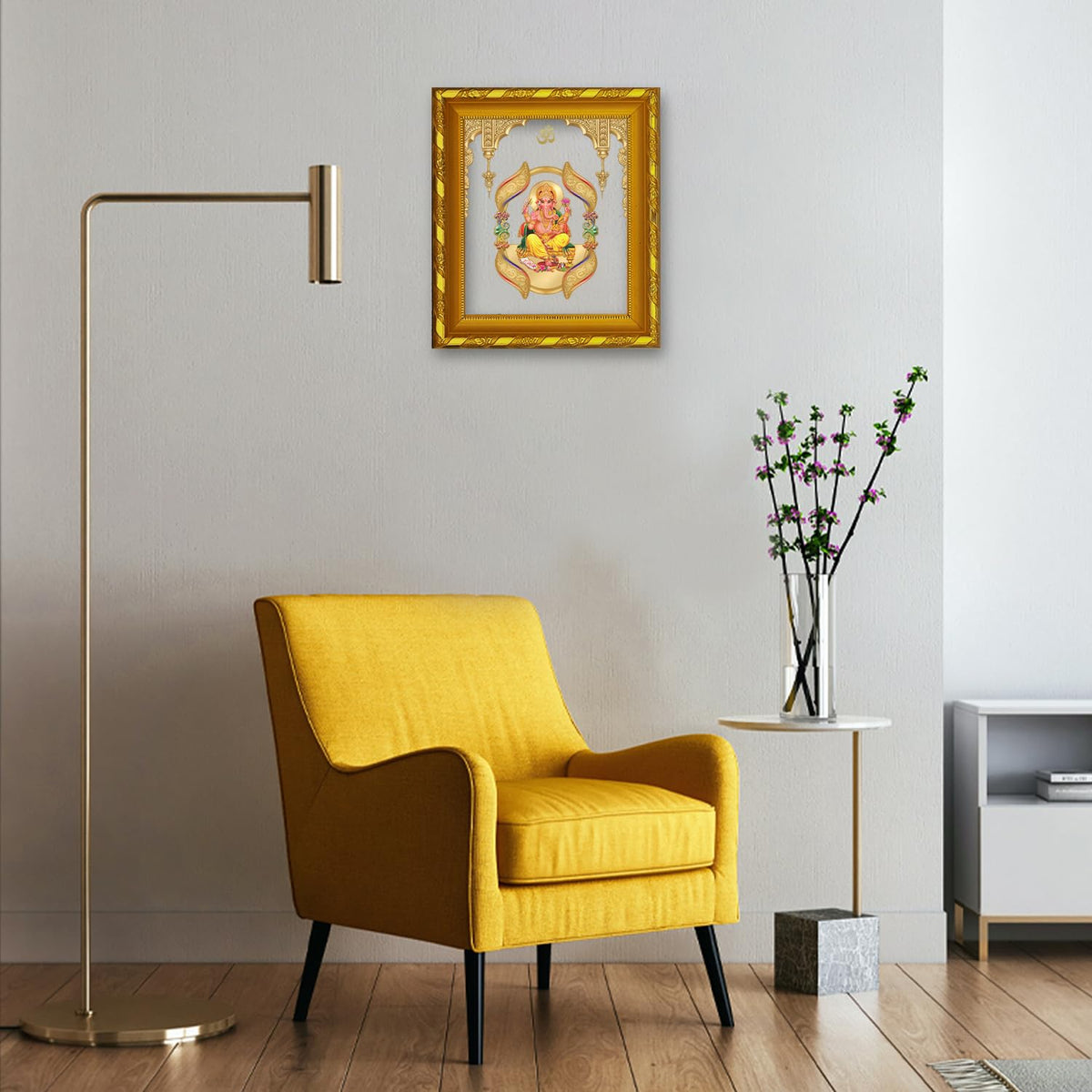 Diviniti 24K Gold Plated Ganesha Photo Frame for Home Decor and Tabletop| DG 103 Size 1 Royal Wall Frame with 24K Gold Plated Foil| Religious Frame for Puja, Festival Gift (15 CM x 13 CM)