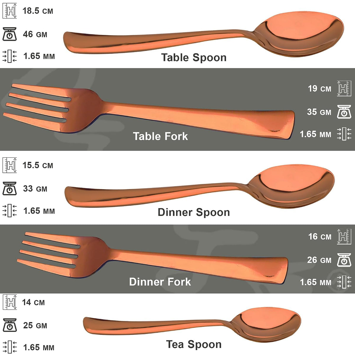 Parage 12 Pieces Stainless Steel Rose Gold Cutlery Set, 16 cm Each, Premium Spoon & Fork Set for Home & Kitchen, PVD Rose Gold Flatware, Elegant Dining (6 Dinner Spoons & 6 Dinner Forks)