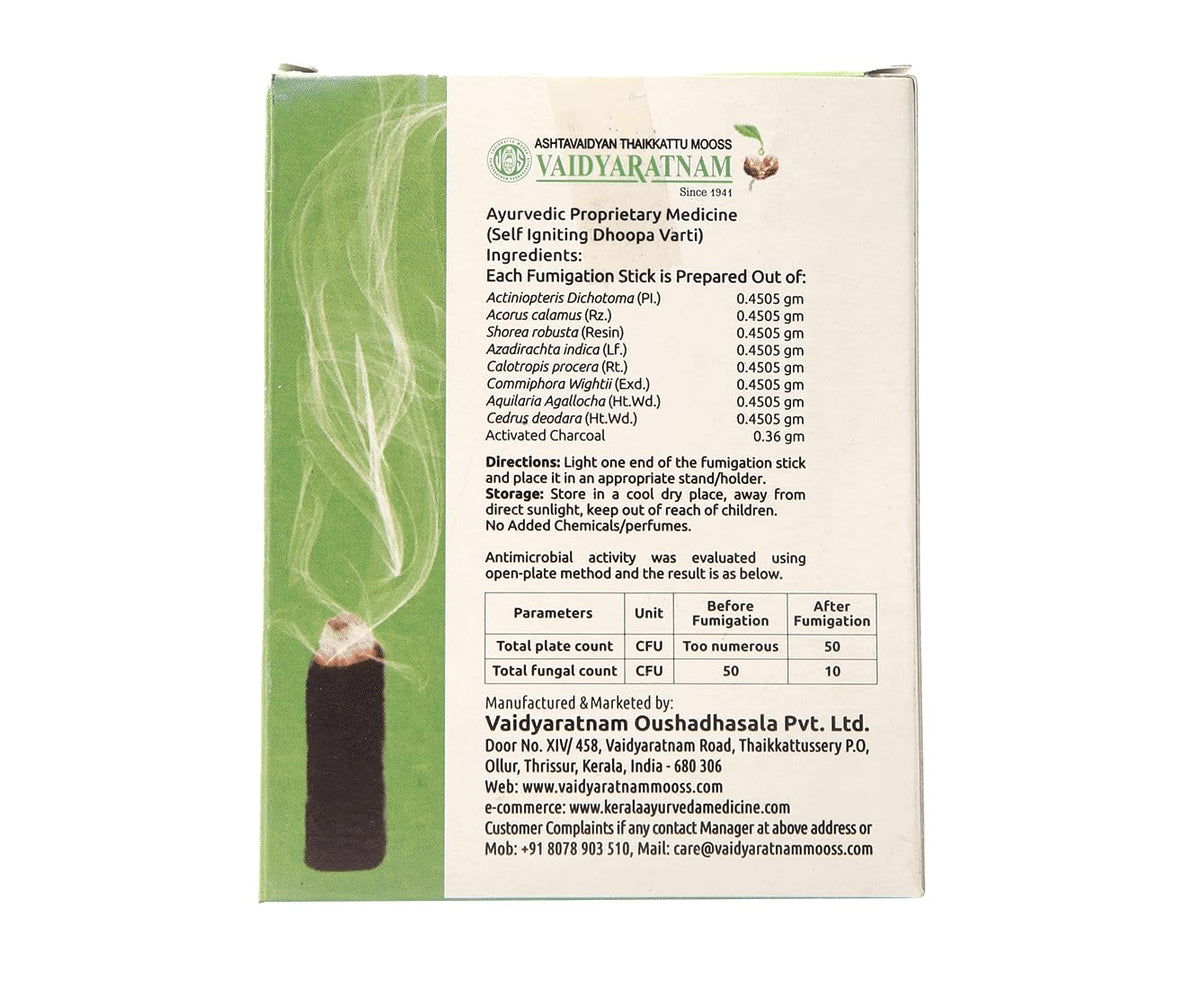 Vaidyaratnam Aparajitha Dhoopa Varthi | Ayurvedic Fumigation Sticks for Natural Air Purification | Bacteriostatic Properties