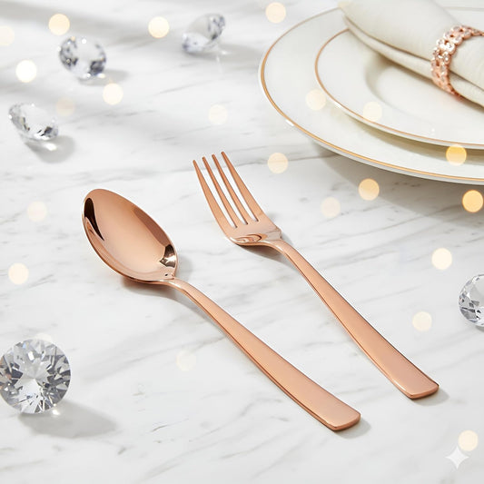 Parage 12 Pieces Stainless Steel Rose Gold Cutlery Set, 16 cm Each, Premium Spoon & Fork Set for Home & Kitchen, PVD Rose Gold Flatware, Elegant Dining (6 Dinner Spoons & 6 Dinner Forks)