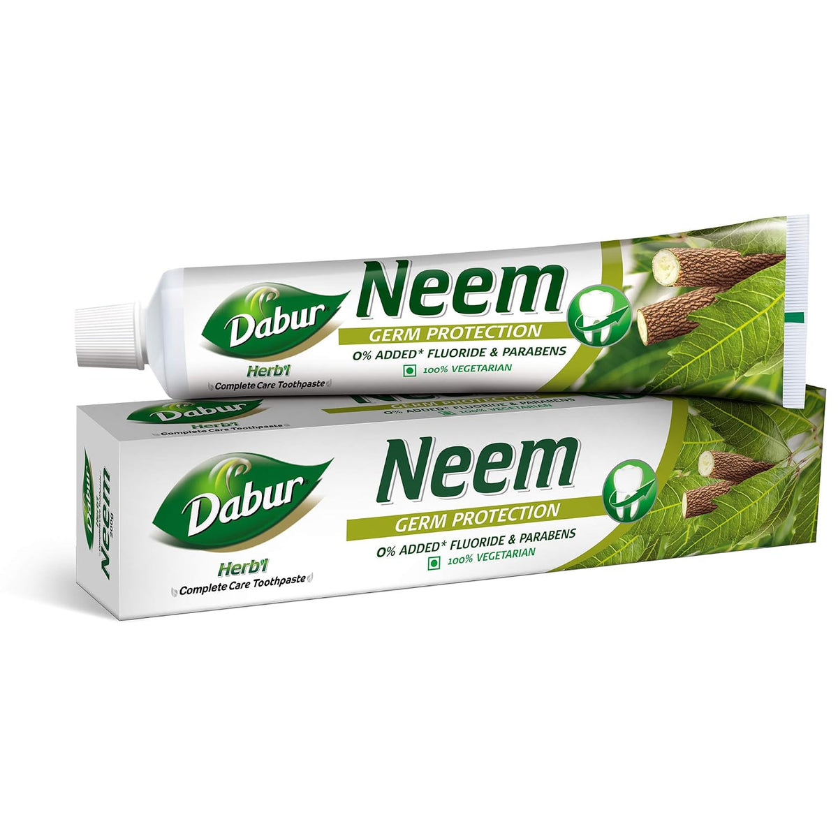 Dabur Herb'l Neem Germ Protection Toothpaste - 600g (200g + 100g x Pack of 2) | Fights Bacteria | No Added Flourides & Parabens | Complete Oral Care