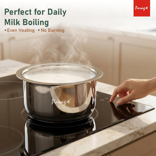 Parage 3 Pieces Tri-Bond Stainless Steel Tope Set with Lid, 1 L, 1.3 L & 2 Liter, Triply Bottom Patila, Bhagona/Bhigona Set for Gas & Induction Compatible, Boiling Cooking Pots (Size No. 11, 12 & 13)