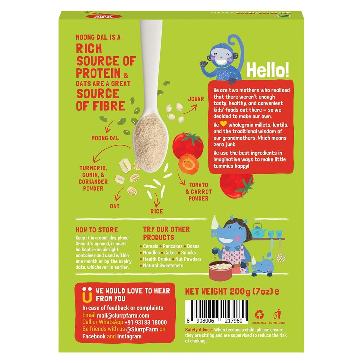 Slurrp Farm No Added Sugar Instant Moong Dal Khichdi for Little Ones | No Salt, No Milk | Healthy Cereals for Kids with Real Vegetables | Great for Travel | Easy to digest, 200g (Pack of 3)