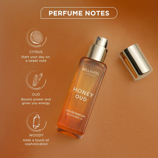 Bella Vita Luxury Honey Oud Unisex Liquid Eau De Parfum With Bergamot, Patchouli, Vanilla Premium, Long Lasting Sweet & Spicy Fragrance, 20ml