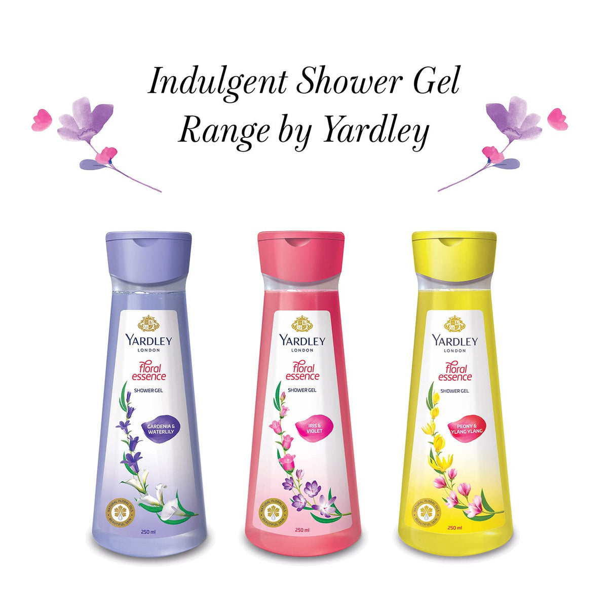 Yardley London Floral Essence Shower Gel, Iris & Violet, Body Wash (250 ml) With Shower Cap