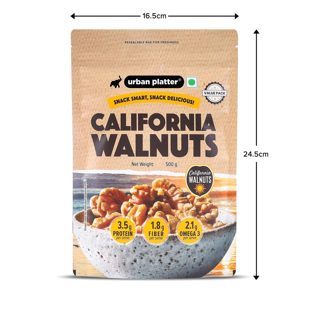 Urban Platter California Walnut Kernels, 500g (Shelled Halves | Rich in Omega-3 & Antioxidants | Heart-Healthy Snack)