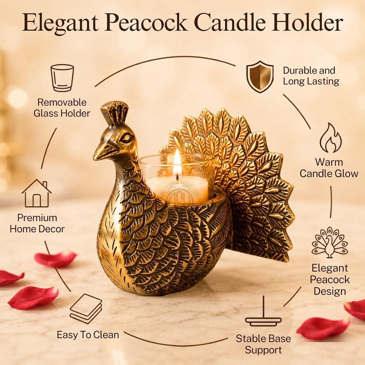 DSH Metal Peacock Tea Light Candle Holder Decorative Candle Votive for Home Décor Living Room & Gifting