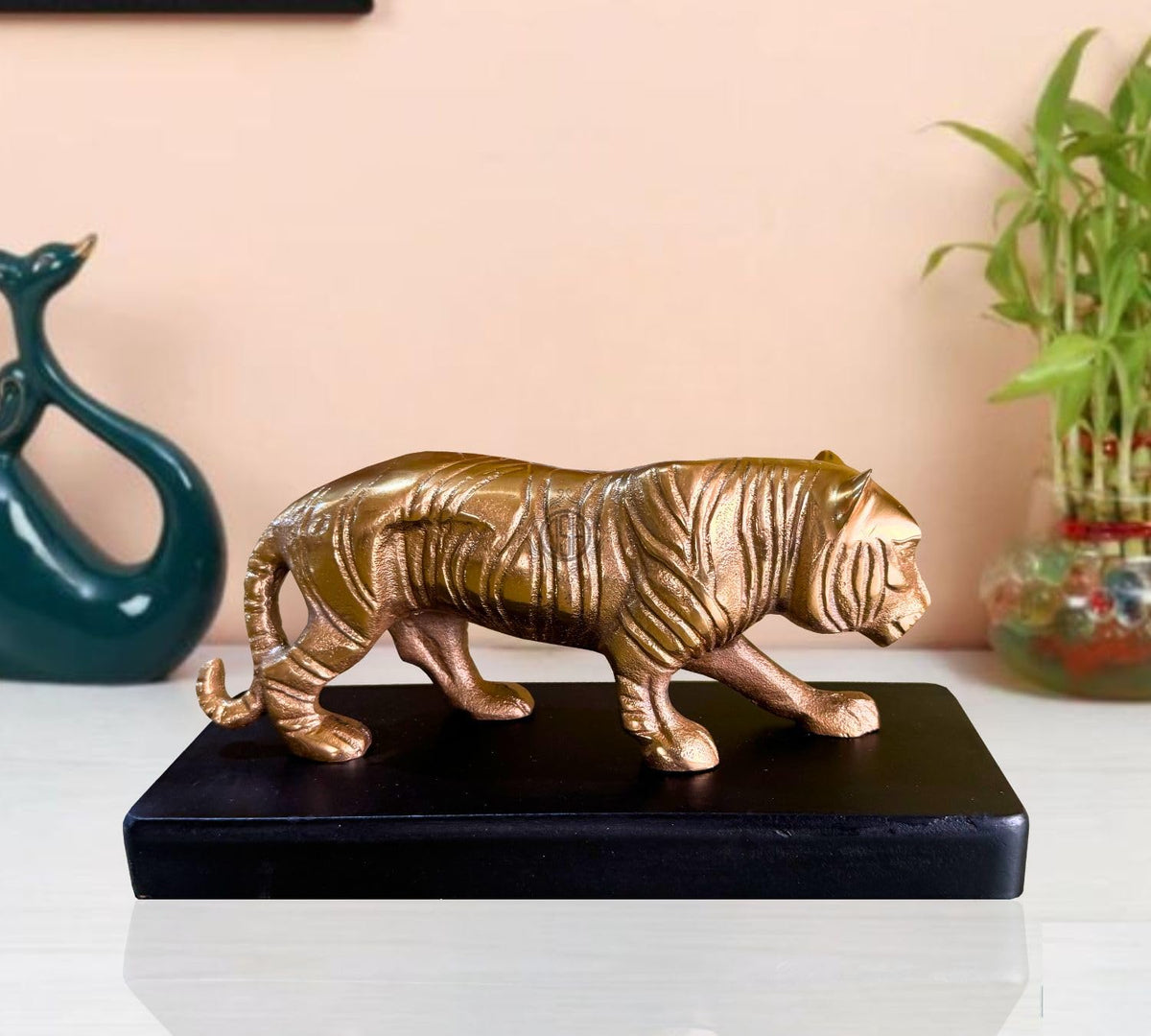 DSH Pure Brass Tiger Showpiece for Home Decor Living Room Decorative Items Best Gift Items for Home Decoration (Small)
