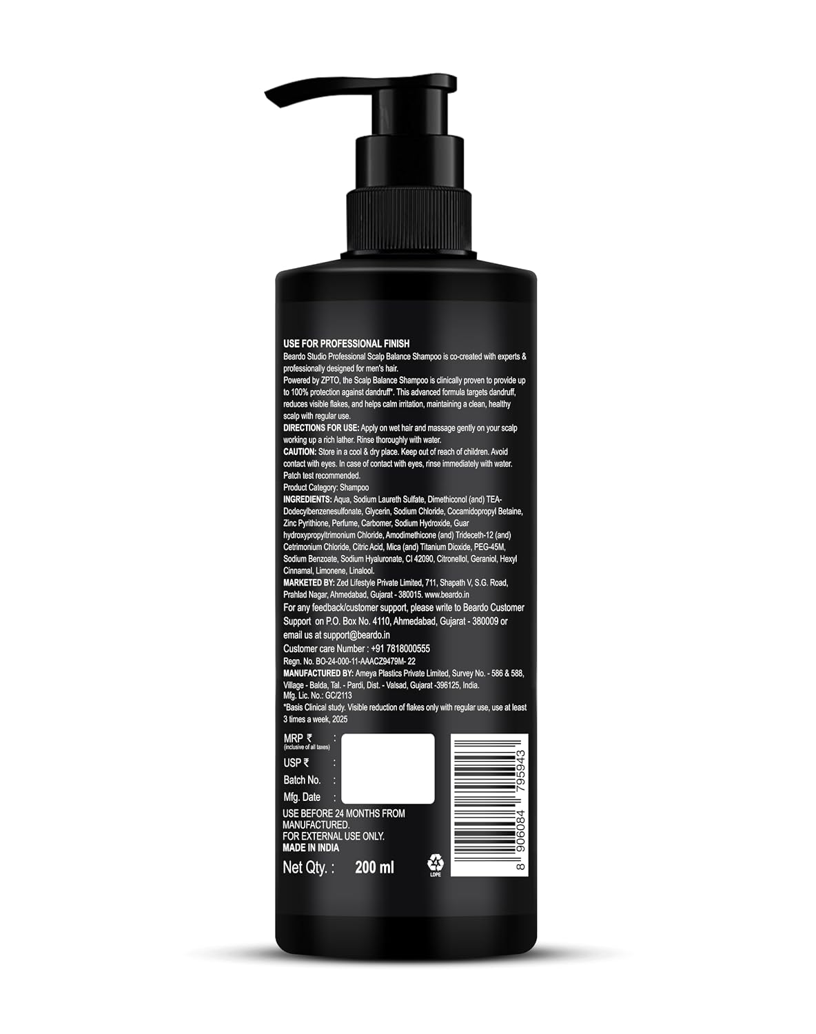 Beardo Studio Professional Scalp Balance Shampoo for Men | Salon-Grade Scalp Care at Home | Deep Cleansing Shampoo with Climbazole & Menthol | Helps Control Dandruff, Excess Oil & Itchy Scalp | 200ml