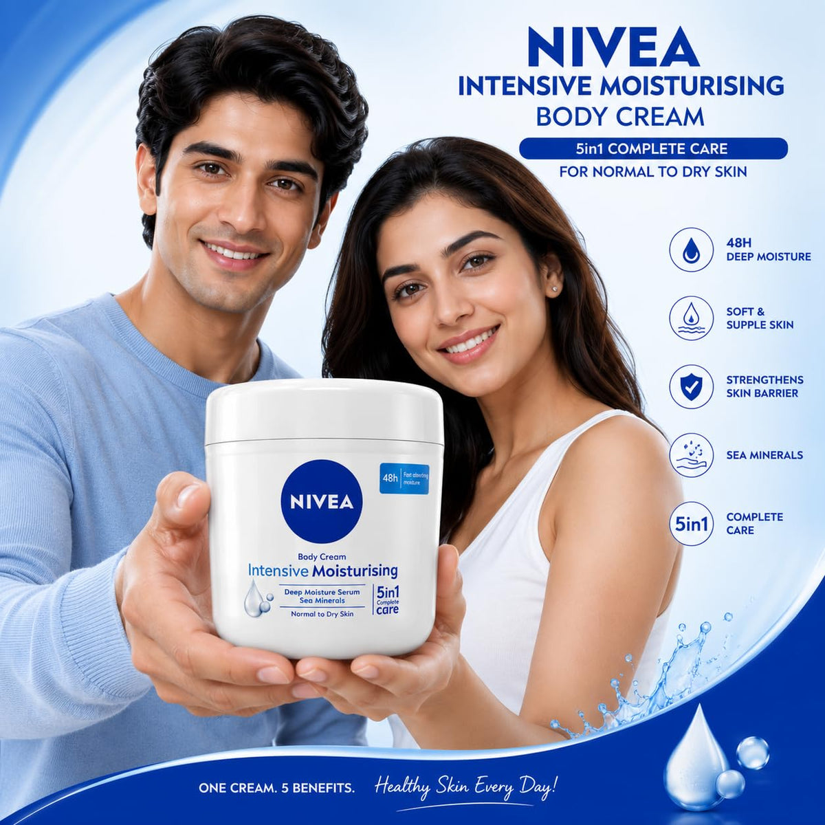 NIVEA Intensive Moisturising Body Cream with Deep Moisture Serum & Sea Minerals, 48H Fast-Absorbing Moisture, for Normal to Dry Skin, 400 ml