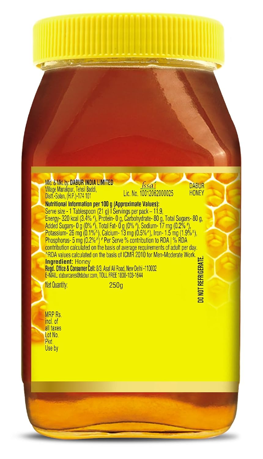 Dabur Honey - 250g | Pure | World's No.1 Honey Brand with No Sugar Adulteration | For Fitness & Health | Natural Immunity Booster | Rich in Antioxidants & Minerals