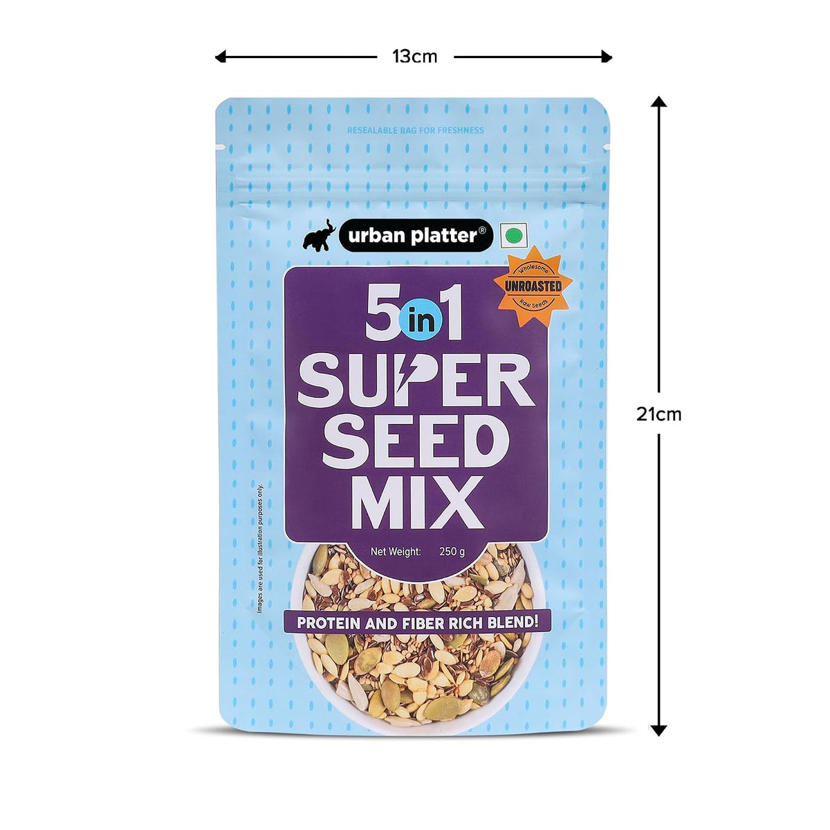 Urban Platter Unroasted 5-in-1 Super Seed Mix, 250g (High Protein & Fiber | Pumpkin, Sunflower, Watermelon, Sesame & Flax Seed Blend | Raw & Ready-to-Eat Superfood Snack)