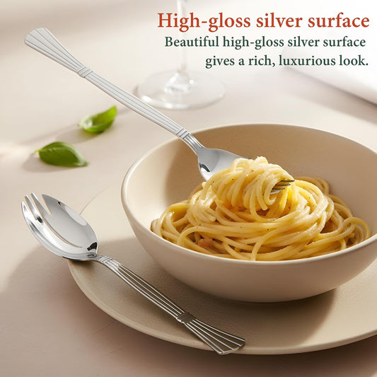 Parage 3-in-1 Stainless Steel 6 Pieces Spoon Fork Set | Spoon Cum Fork Set | Spork for Soups, Noodles| Set of 6| Length: 16 cm| Silver