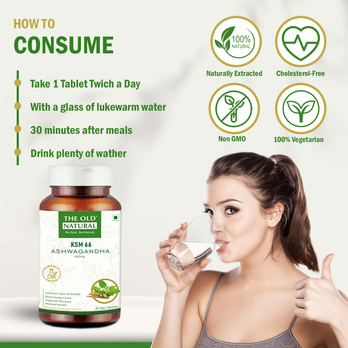 The Old Natural KSM-66 Ashwagandha 500 mg 60 Veg Capsules | Extra Strength Natural Formulation | Support strength & energy | Withania Somnifera Extract -(Pack of 2 Bottles)