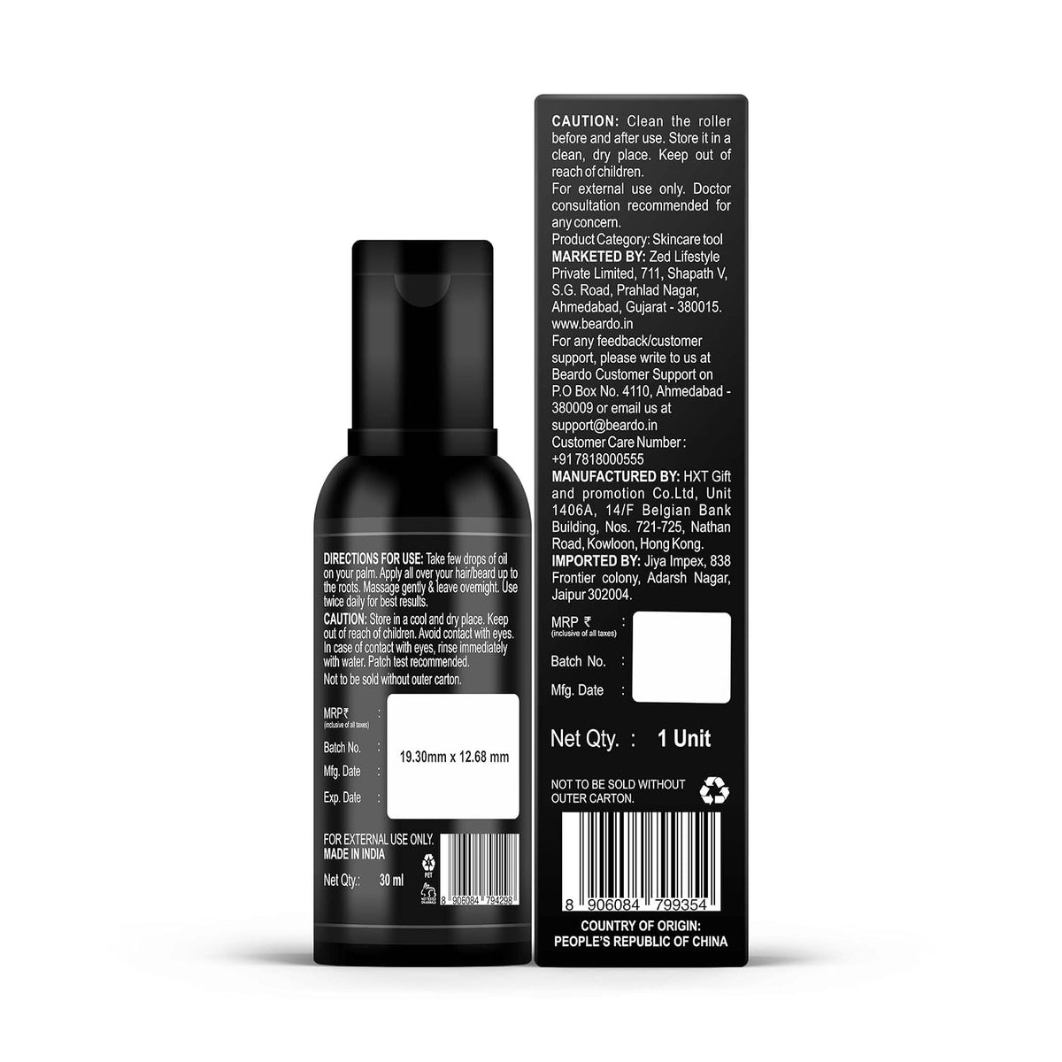 Beardo Beard & Hair Growth Oil 30ml & Derma Roller For Hair Growth 0.5 mm| Dermaroller | For Thicker & Longer Beard | Uneven, Patchy & Fast Beard Growth | For Stronger & Fuller Beard Hair - Set of 2