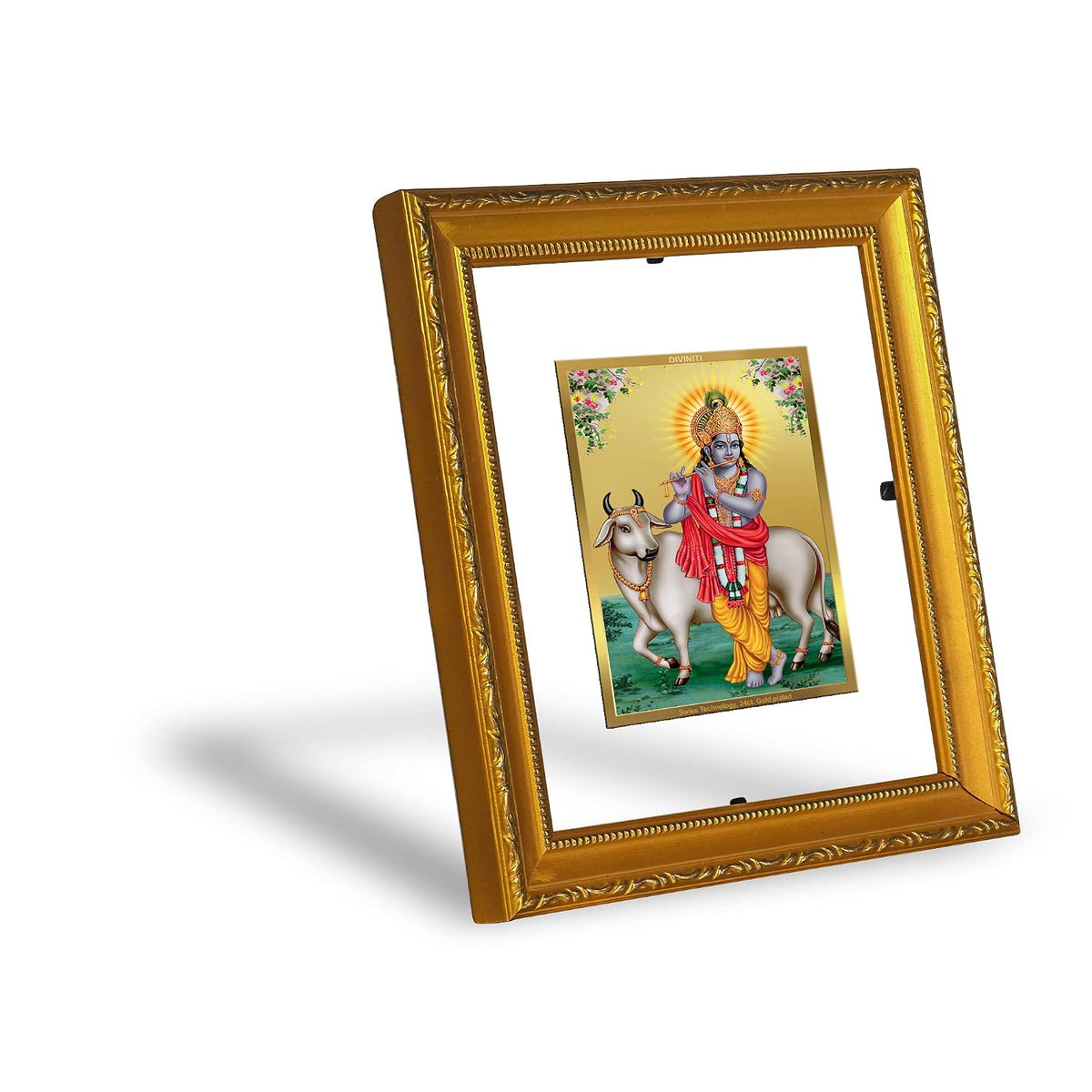 Diviniti Krishna Gold Plated Wall Photo Frame, Table Décor| DG Frame 101 Size 1 and 24K Gold Plated Foil| Religious Photo Frame Idol For Pooja, Gifts Items (13.5 CM X 15.5 CM)
