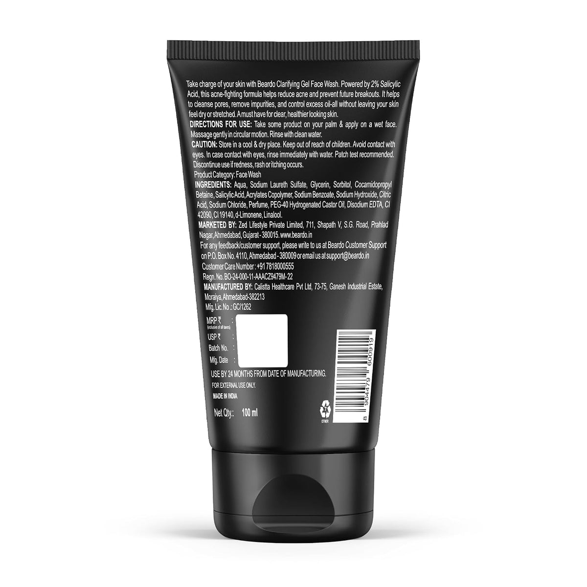 Beardo Clarifying Gel Face Wash for Men with Salicylic Acid | Anti Acne & Oil Control | Unclogs Pores, Reduces Blackheads, Gentle Daily Cleanser for Oily & Acne-Prone Skin – 100ml