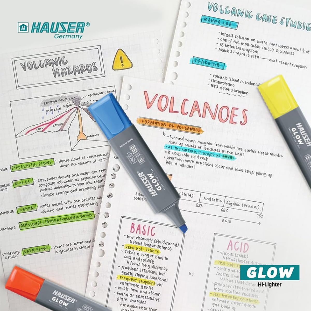 Hauser 5 Shades Glow Highlighter | 2 x Longer Writing Length | Non-Toxic Ink, Safe For Childrens | Ergonomic Grip With Pocket Clip For Comfortable Handling | Multicolor, Pack of 10 Pcs
