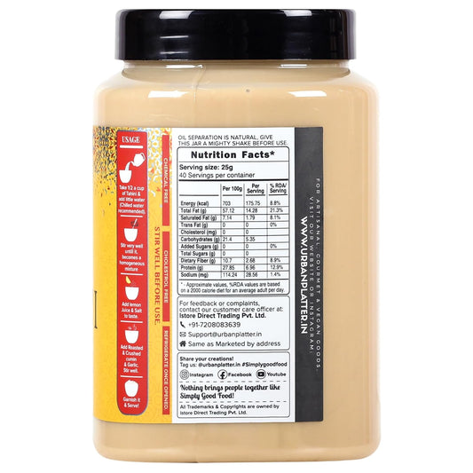 Urban Platter Tahini Paste, 1kg (Smooth & Creamy White Sesame Paste, No Additives, Ideal for Hummus, Shawarma Sauce, Baba Ghanoush & Salad Dressings)