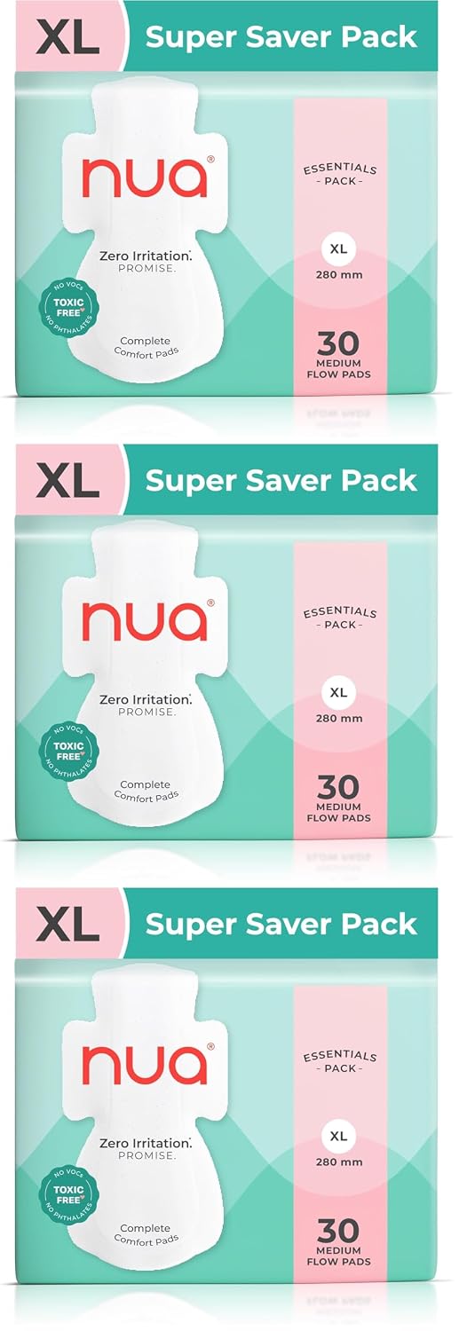 Nua Ultra Safe| 30 Heavy Flow -XL | SUPER SAVER PACK | Leakproof & Toxic Free Sanitary Pad (Pack of 90)