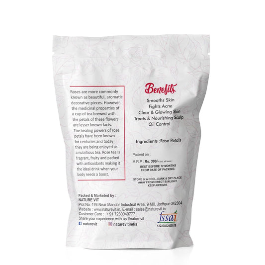 NatureVit Dried Rose Petals 100g | Natural & Edible Rose Petals for Tea, Desserts, Skincare & Decoration | 100% Pure and Fragrant