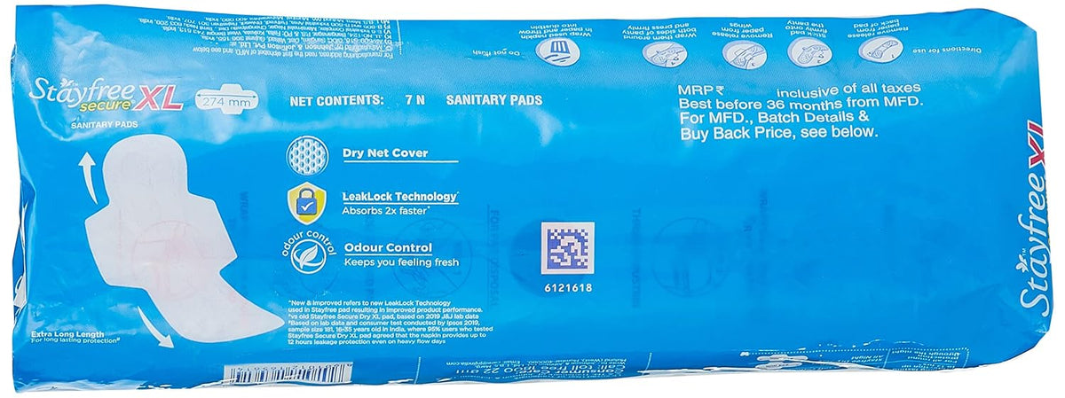 Stayfree Secure XL Dry cover (with wings, 7 pads)